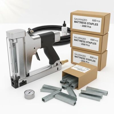 Agrafes de matelas galvanisées avec pistolet pneumatique pour le cadrage de meubles - Emballage 6000 pièces/carton